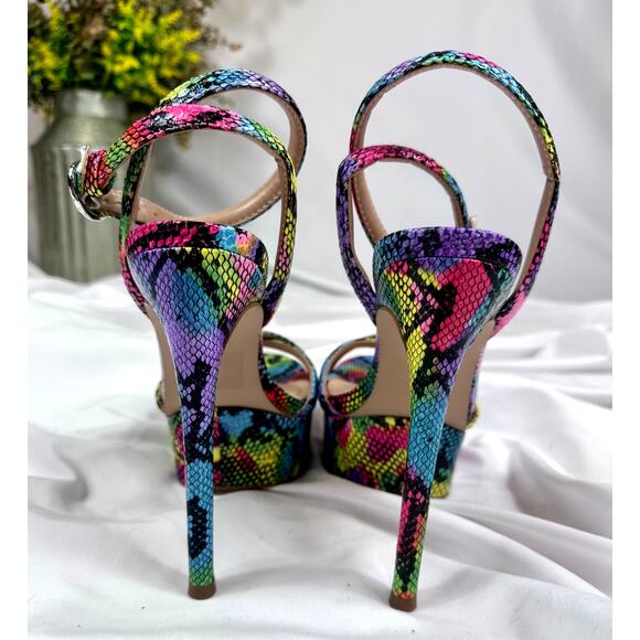 Steve Madden Marciana Snake Skin Multi Ankle Strap Open Toe High Heel Sandals 6 - Picture 14 of 16